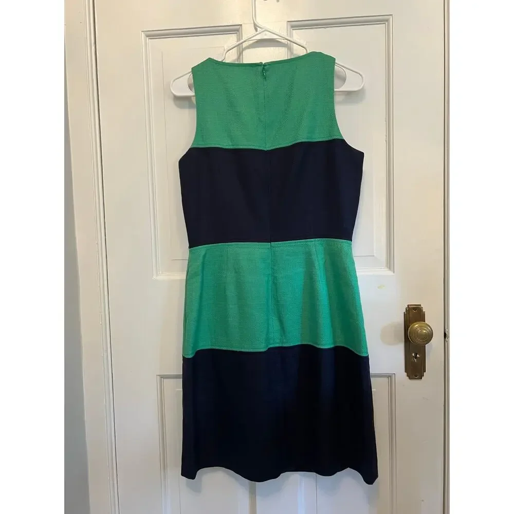 Banana Republic Navy Blue Green Colorblock Stripe Sheath Dress Sleeveless Wom 6